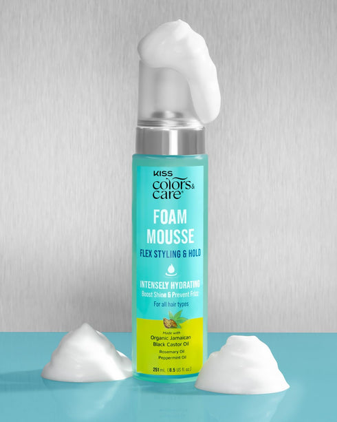 KISS COLORS & CARE Foaming Mousse - Define Curls & Hold Styles, Jamaican Black Castor Oil & Biotin