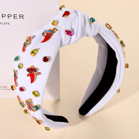 Mexican Headband for Women, Cinco De Mayo Beaded Fiesta Knotted Crystal Headband Holiday Accessories