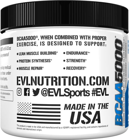 Evlution EVL BCAAs Amino Acids Powder - Unflavored Powder for Post Workout Recovery and Stim Free Pre Workout