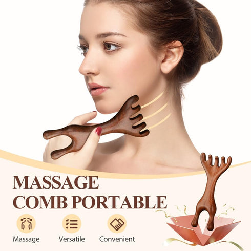 Wooden Massage Comb, Meridian Massage Combs, Manual Scalp Massager,Guas Sha Tools for Head Face Eye Nose Jaw and Neck