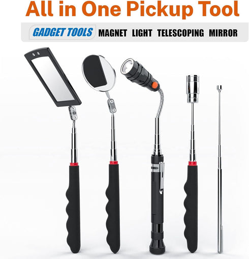 Set 1 15 lb 360 Telescoping Magnetic Pickup Tool with & Pick Up Sticks, Round and Square Adjustable Inspection Mirror