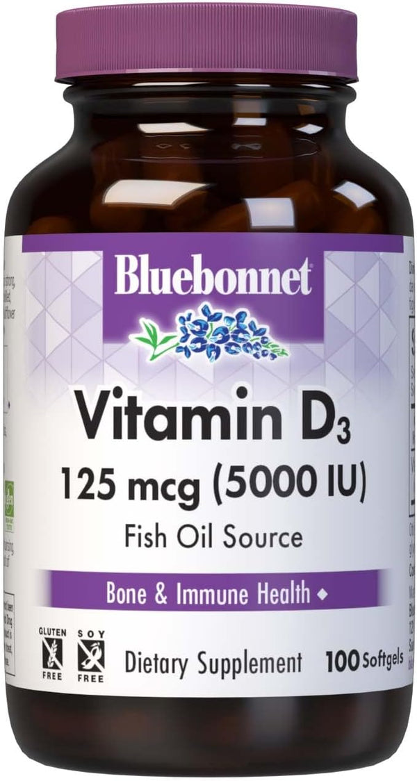 Bluebonnet Nutrition Vitamin D3 5000 IU Softgels, 100 Count, Non GMO, Gluten, Soy & Dairy Free