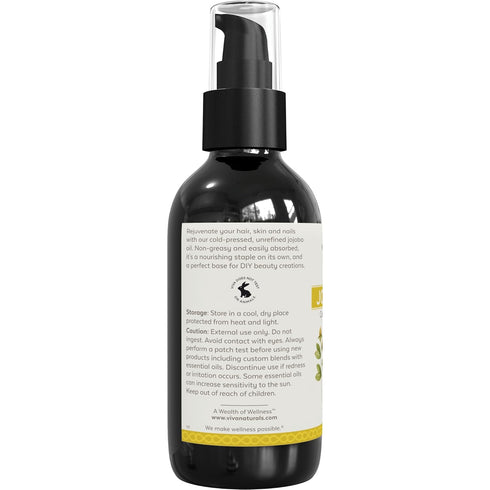 Viva Naturals Organic Jojoba Oil - Pure Cold-Pressed for Skin and Hair, USDA Certified, 4 fl. oz