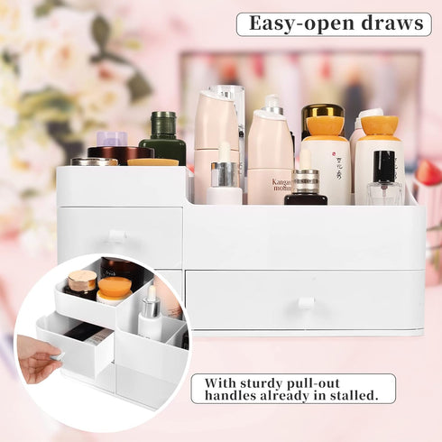Makeup Organizer for Vanity - Large Capacity Desk Organizer with Drawers for Cosmetics, Jewelry, Nail Care, Skincare