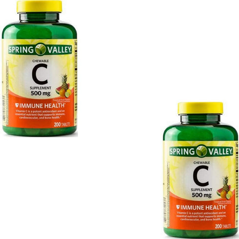 Spring Valley Vitamin C Chewable Tablets, 500 mg, 200 Tablets, Multiple Fruit Flavors (2 Pack)