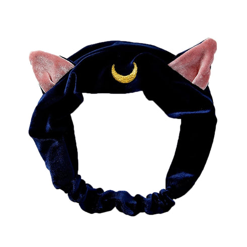 Ziper Cute Cat Usagi Moon Cosmetic Hairband - Shower Headband, Blue