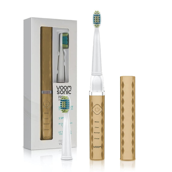 Voom Sonic Pro 3 Rechargeable Electric Toothbrush, Soft Dupont Nylon Bristles, 2-Minute Timer, Gold