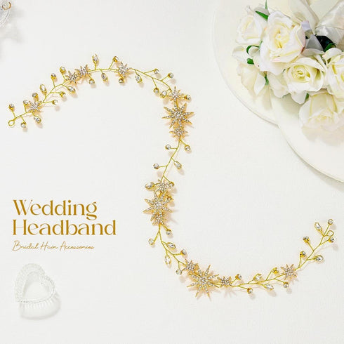 Unicra Star Rhinestone Bride Wedding Hair Vine, Gold Bridal Hair Piece for Women and Girls (21 Inches)
