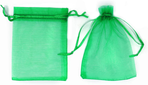 100Pcs 3x4 Inch Green Organza Bags with Drawstring, Small Mesh Jewelry Gift Pouches, Baby Shower Party Favor Bags