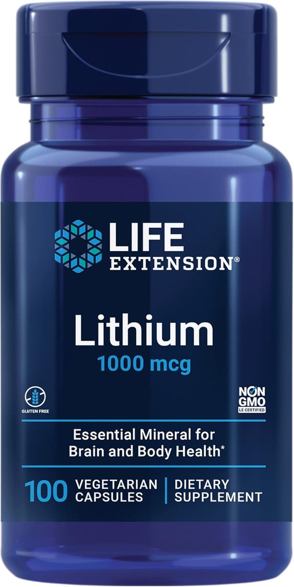 Life Extension Lithium 1000 mcg - 100 Count - Supports Brain Health, Memory & Cognition - Gluten-Free, Non-GMO