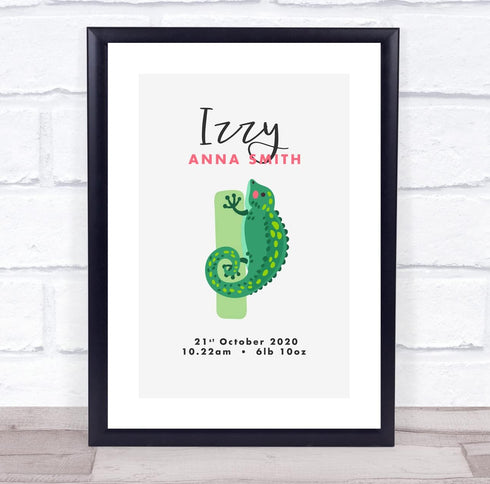 The Card Zoo New Baby Birth Details Christening Nursery Initial I Iguana Keepsake Gift Print