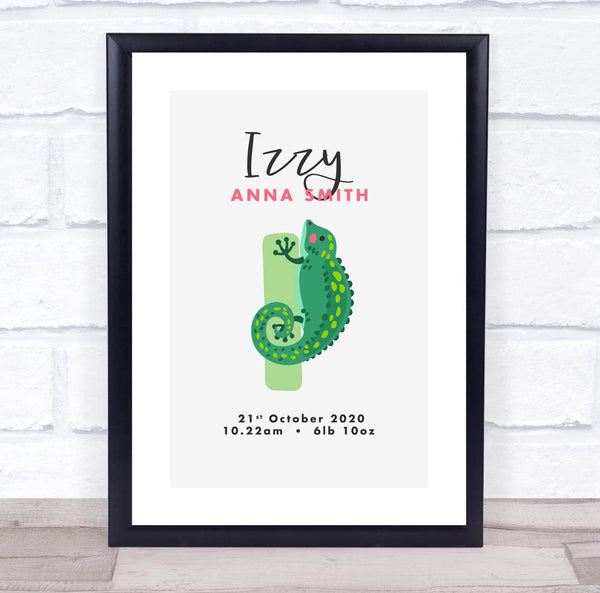 The Card Zoo New Baby Birth Details Christening Nursery Initial I Iguana Keepsake Gift Print