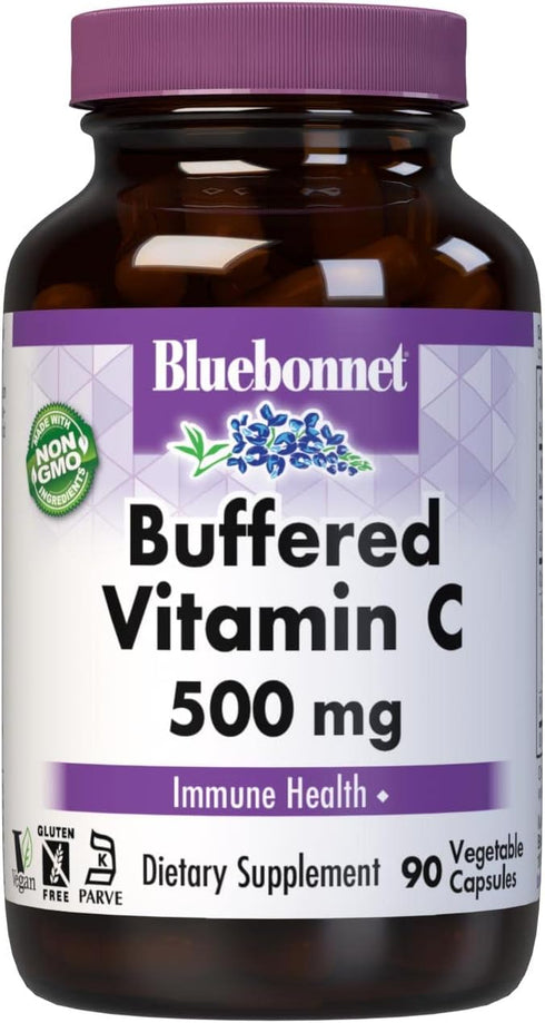 BlueBonnet Buffered Vitamin C 500mg Vegetable Capsules - 90 Count, White