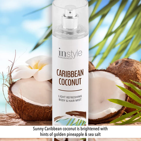 Instyle Fragrances Body & Hair Mist - Caribbean Coconut Scent, Vegan, Paraben Free, 8 Fl Oz Spray Bottle