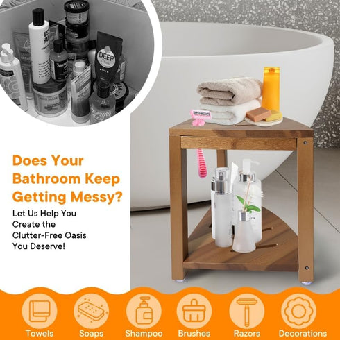 BHNJUTM 14.5 Corner Shower Stool in,Shower Foot Rest with Storage Shelf, Shower Shaving Stool for Shaving Legs, Shower