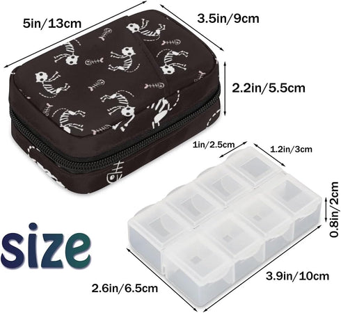 QsirBC 7 Halloween Skull Art Daily Pill Organizer Travel Medicine Container Holder Bag Small Weekly Pills Case Box Day