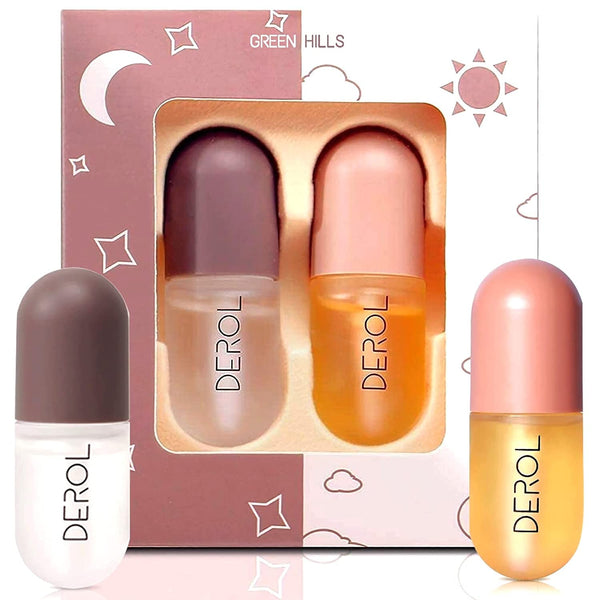 Lip Plumper Set by Green Hills, Natural Lip Care & Enhancer Set, Day & Night Serum, Lip Mask, Lip Gloss for Softer