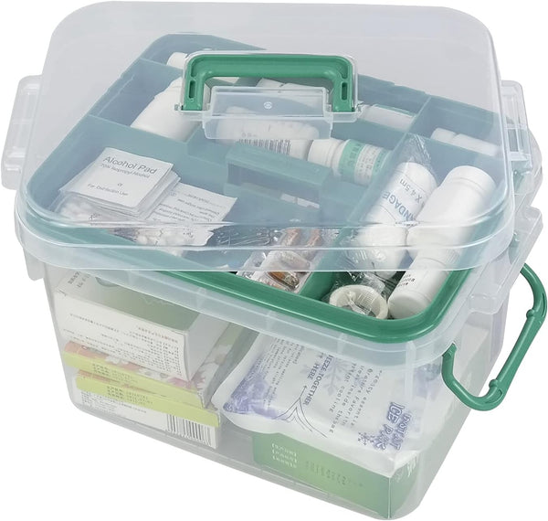 Qskely 1-Pack Clear Storage Box Container, Family First Aid Box Medicine Box Organizer