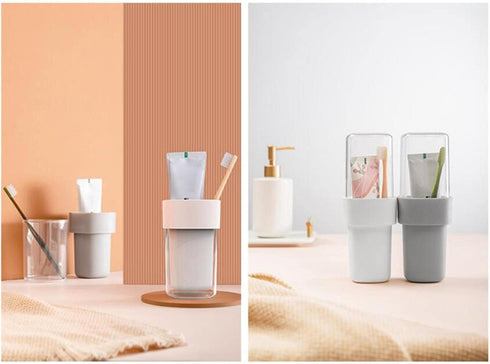 YUANstore Set Double-layer Simple Mouthwash Cup Couple Travel Toothbrush Storage Box Wash