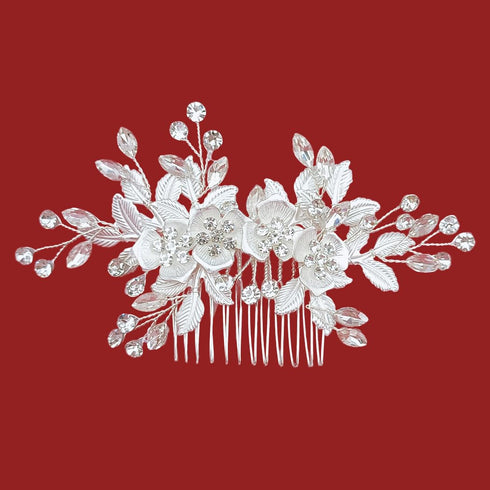 Wedding Rhinestone Hair Comb, Crystal Bride Hair Combs, Flower Side Combs, Leaf Headpiece Accessories for Women (Silver)