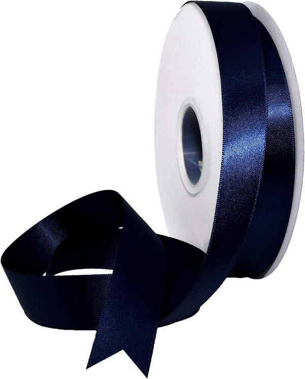 Morex Ribbon Double Face Satin Ribbon 7/8" X 50 YD Navy for Gift Wrapping, Birthday Gift Cards, Satin Dress
