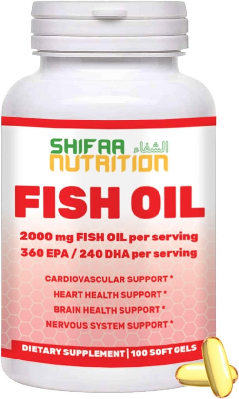 Halal Fish Oil Softgels 100 Ct, Standard Strength Omega 3 Fish Oil Supplements, Wild Caught and Non-GMO