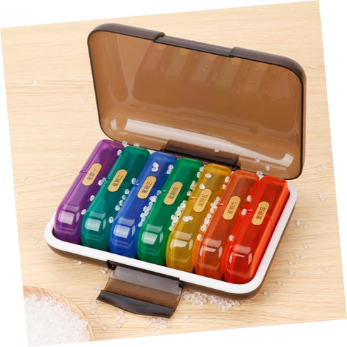 Weekly Pill Organizer Small Medicine Case with Multi-Grid Compartments, Portable Travel Pill Box with Colorful Lid
