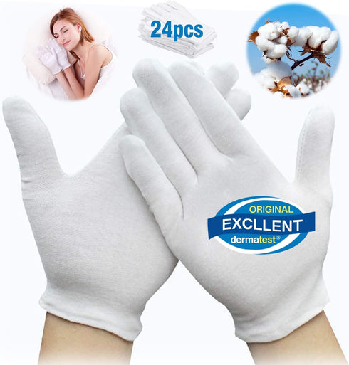 Kids Cotton Gloves 24pcs Soft White Moisturizing Eczema Gloves for Dry Hands SPA Inspection (X-Small)
