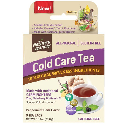Nature's Jeannie Cold Care Tea - Peppermint Flavor - 9 Tea Bags with Zinc, Vitamin C, Elderberry & Natural Germ Fighters