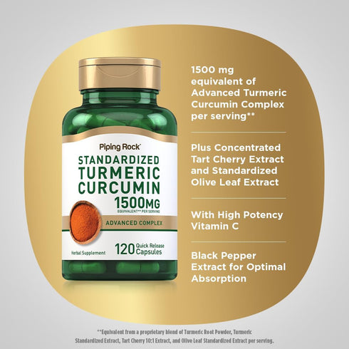 Piping Rock Turmeric Curcumin Complex 1500mg - 120 Capsules with Black Pepper Extract and Tart Cherry - Advanced