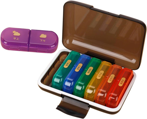 Weekly Pill Organizer Box Portable Multi-Compartment Medicine Storage Case with Colorful Black