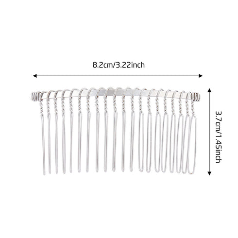 Lawie 20 Pack Silver Metal Side Hair Combs - 20 Teeth Wire Twist Clips for Wedding Bridal Veil, French Twist Updo