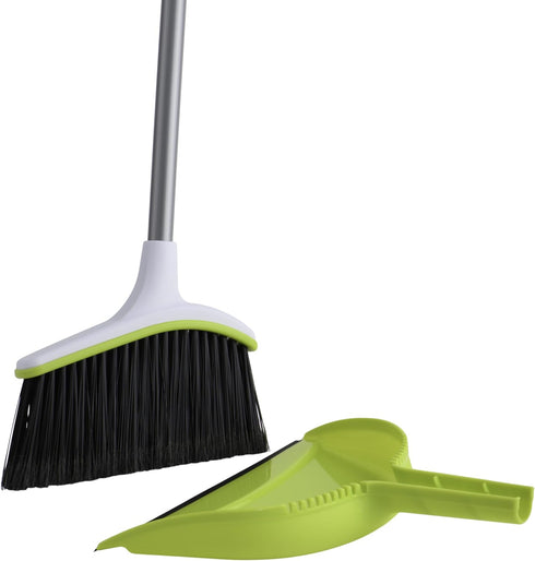 Casabella Broom & Dustpan Set, 44-Inch Angled Broom with Snap-On Dustpan for Tile, Wood, and Laminate Floors