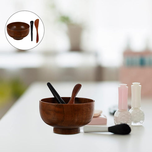 Wood Face Mask Mixing Bowl Set For Ladies Facial Skincare Clay Mixing DIY Vintage Facemask Bowl Kit with Mask Spoon Spatula Brush