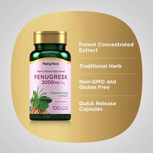 Piping Rock Fenugreek Capsules 2000mg 100 Pills | Concentrated Herbal Extract Supplement