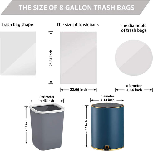120 Count 8 Gallon Plastic Trash Bags, Black Drawstring Thick Garbage Bags for Office, Kitchen, Home