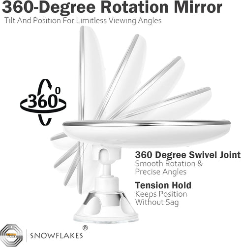 Snowflakes 10x Magnifying Lighted Makeup Mirror with Lights, Suction Cups, 360° Swivel, Touch Control