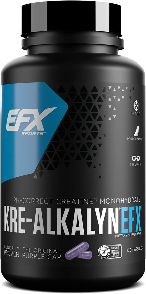 EFX Sports Kre-Alkalyn EFX, pH Correct Creatine Monohydrate Supplement, 60 Servings, 120 Capsules