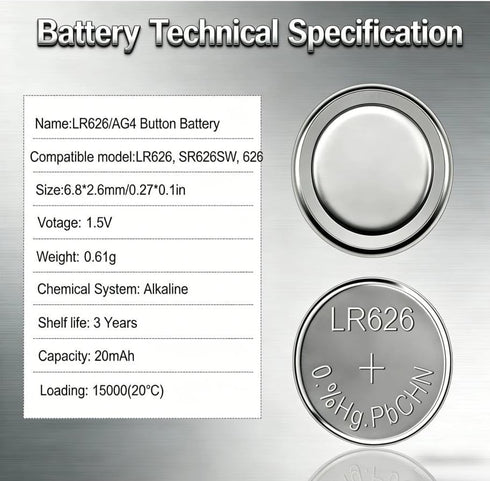 Soyasi LR626 SR626SW 377 376 LR626 AG4 Battery,1.5V (15 Pack) Premium Alkaline Round Button Coin Cell Batteries