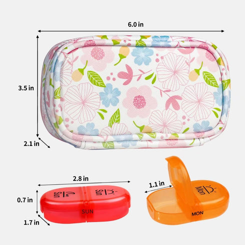 Serfeymi Upgraded Weekly Travel Pill Organizer 2 Times A Day AM PM, 7 Day PU Leather Pill Case, Floral 01