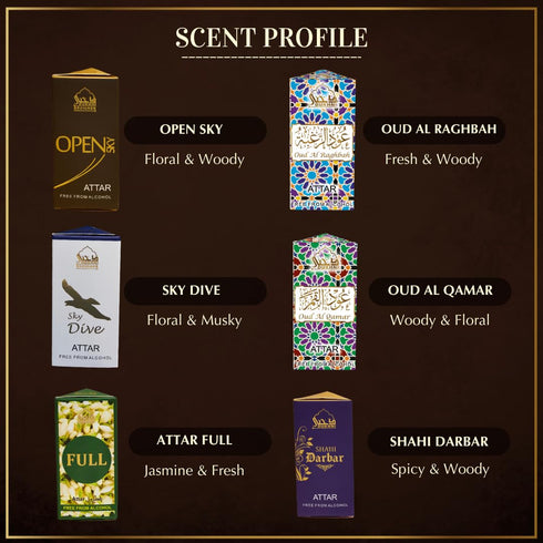 Set 6 6ml Dukhni Mixed Attar Oil | Rollerball perfumes x | Best Arabic Perfumes for Men & Women | Pure Oudh Musk