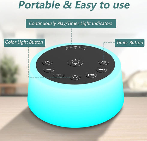 Color Noise Sound Machines with 10 Colors, 25 Soothing Sounds, Sleep White Noise Machine for Adults, Kids