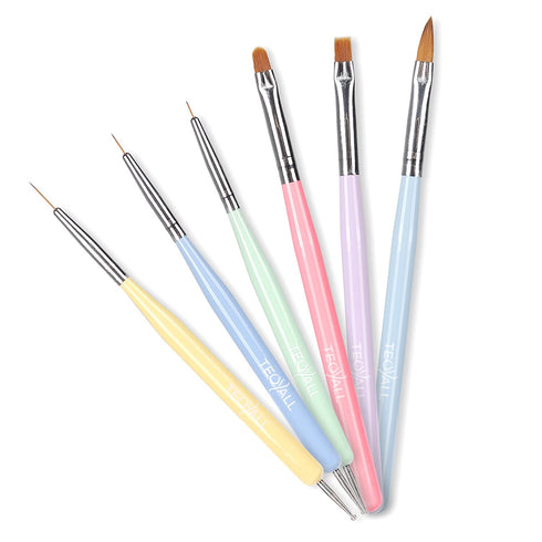 TEOYALL Nail Art Brushes, Nail Design Painting Brushes, Builder Gel Brush, Nail Dotting Tools, Fine Liner Brushes