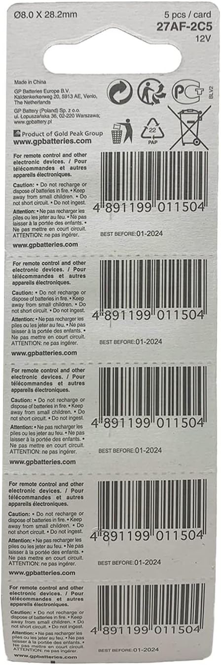 GP 27A Alkaline Battery 12V - Pack of 2