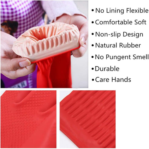Rubber Cleaning Gloves, 3-Pairs Kitchen Dishwashing Gloves, Waterproof Reusable, Small