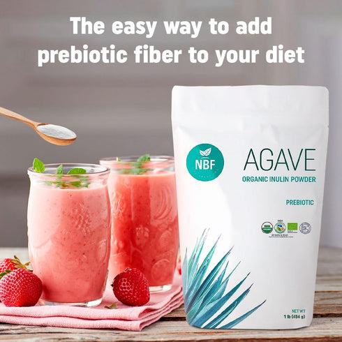 NBF Organic Agave Inulin Powder (16 Oz) - Gluten-Free Digestive Fiber for Gut Health, Keto & Kosher