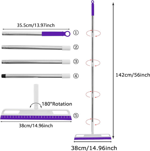 Multifunction Magic Broom, Purple - 4 in 1 Adjustable Silicone Wiper Floor Squeegee for Bathroom, Kitchen, Tile Cleaning