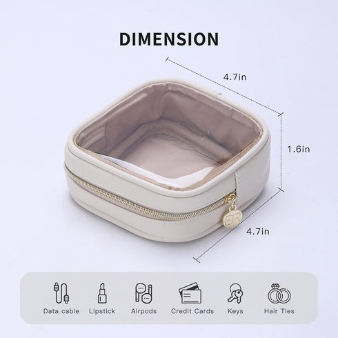 Small Clear Makeup Bag for Purse, Cosmetic Bag for Travel, Mini Organizer Bag for Accessories, White