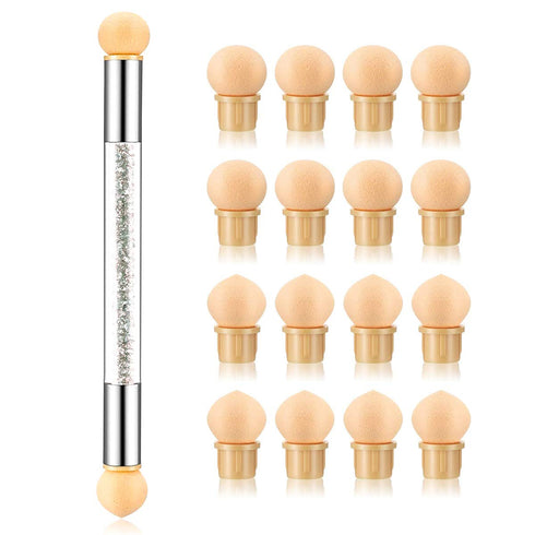 SILPECWEE 1Pc UV Gel Nail Gradient Sponges Pen with 16Pcs Replaceable Sponge Heads for Nail Design Tools