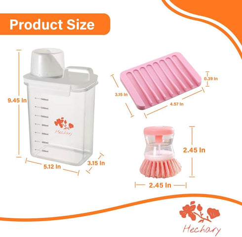 HECHARY Laundry Detergent Dispenser Powder Container & Scent Booster Organizer Includes Brush & Soap Holder Airtight